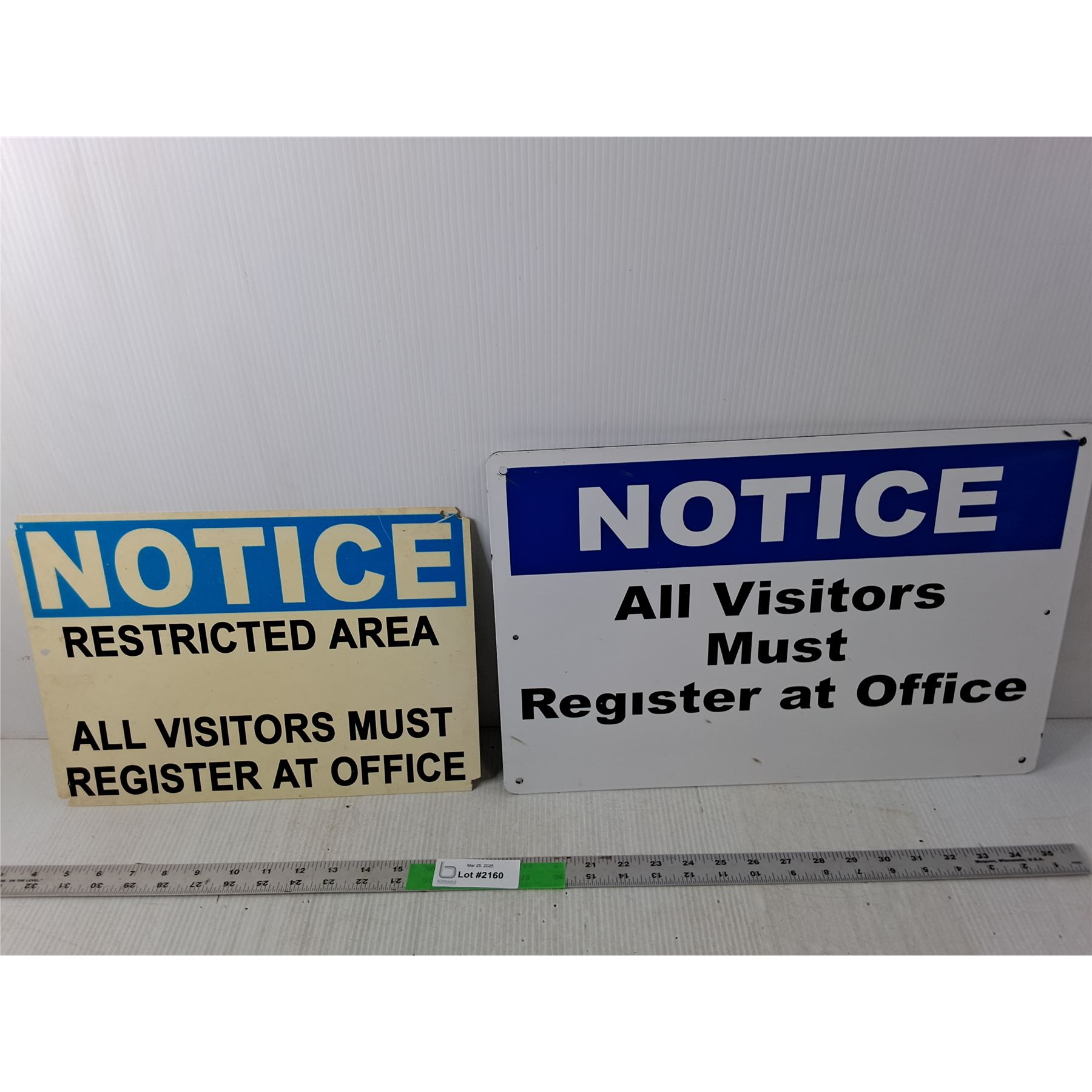 Register Two Sign (2) Visitors Must Register Signs - Bodnarus Auctioneering