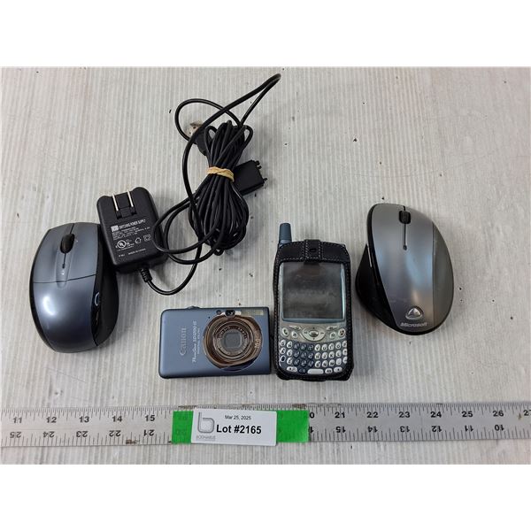 Palm One Phone & Canon Digital Camera- As Is, (2) Computer Mice, Power Adapter