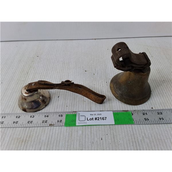 (2) Vintage Bells with Leather Handles