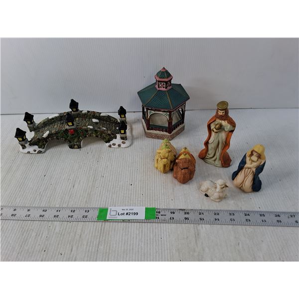 Ceramic Figurines- Nativity Scene, Bridge, Gazebo