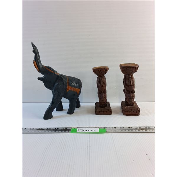 (3) Carved Wood Home Decorations