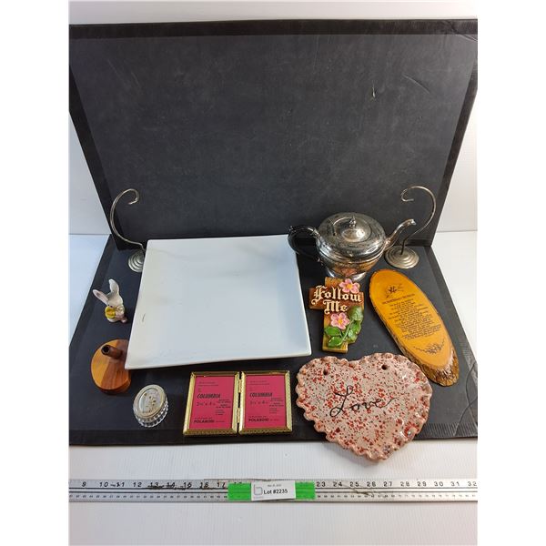 Silver Plated Tea Pot, Religious Ornaments and Assorted Items