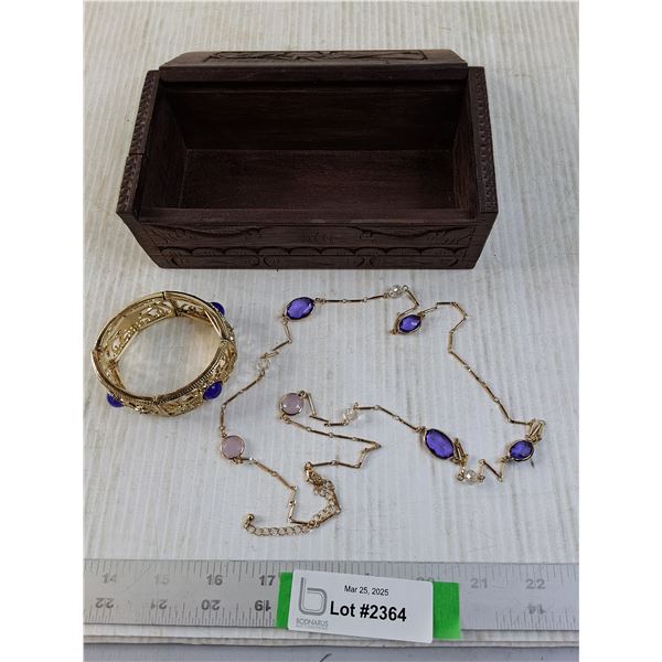 Wooden Jewelry Box with a Couple of Jewelry Pieces