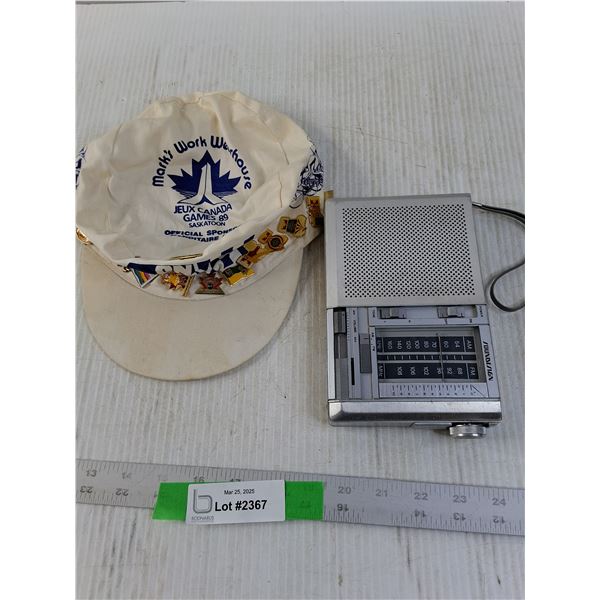 Sounddesign Transistor Radio and Marks Work Wearhouse Jeux Canada Games Hat with Pins