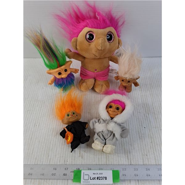 Assorted Troll Dolls.  One made by Zag and has tags (Large Doll)