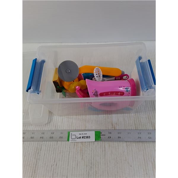 Plastic Container with Children's Utensils and Groceries