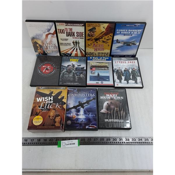 (11) War Themed DVD Movies (Nazi Hunters, Aces High, Fury)