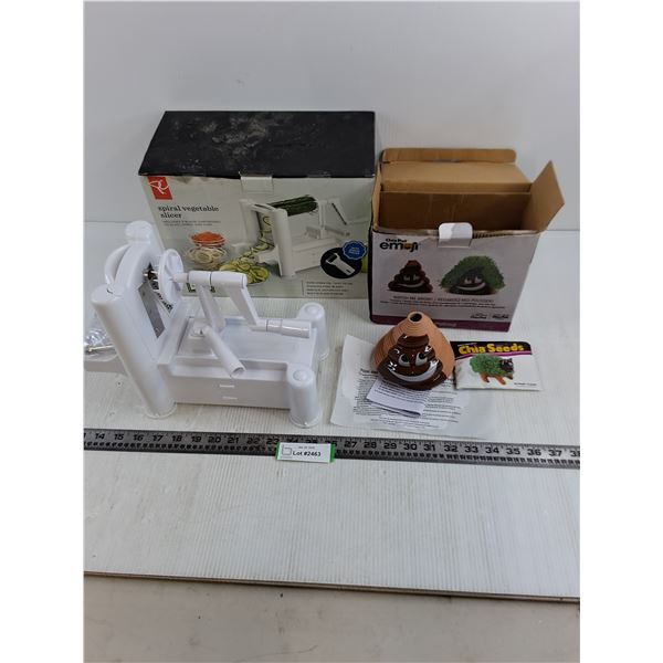 PC Spiral Vegetable Slicer & Chia Pet Emoji
