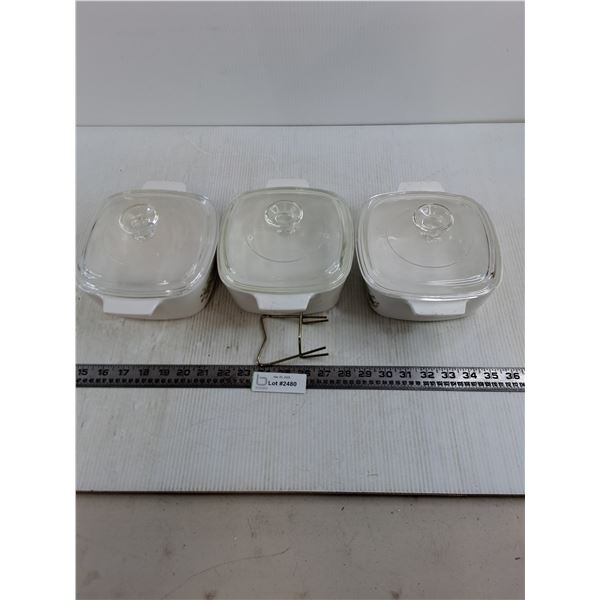 (3) Corningware Casserole Dishes "Spice of Life" 7" x 7" x 3"