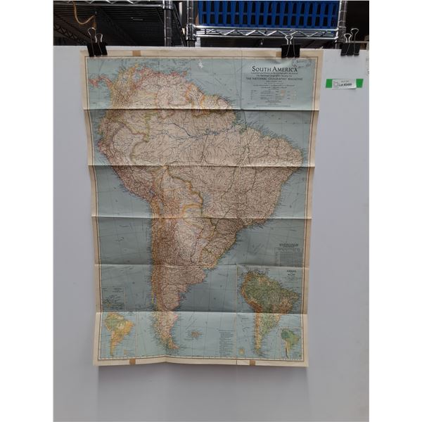 1942 South America Map for National Geographic Magazine
