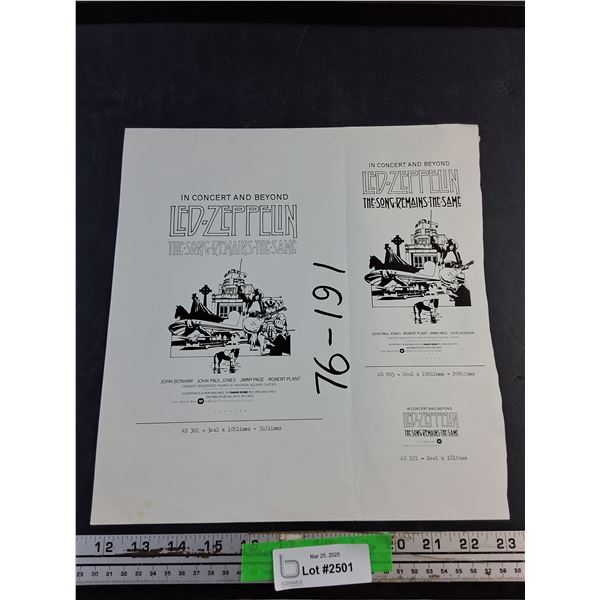 1976 Warner Bros Led Zeppelin The Song Remains the Same Promotional Item