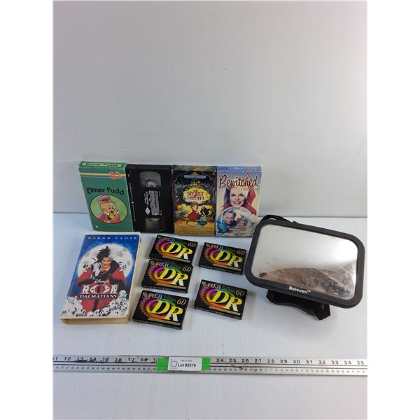 (5) VHS Cassette Movies - 101 Dalmatians, Elmer Fudd & The Secret Nimh, Fuji Cassettes and Mirror