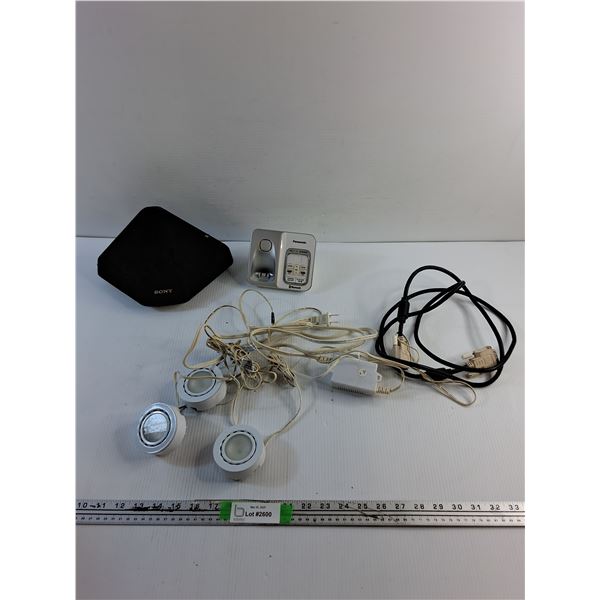 Sony Speaker, Panasonic Phone Charging Station, Lights and TV Cable