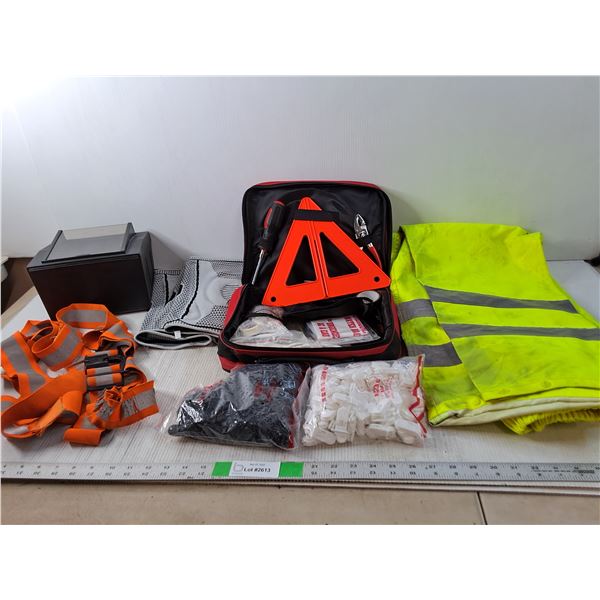 Automotive Emergency Kit, Reflective Work Pants-L, Suspenders, Misc.