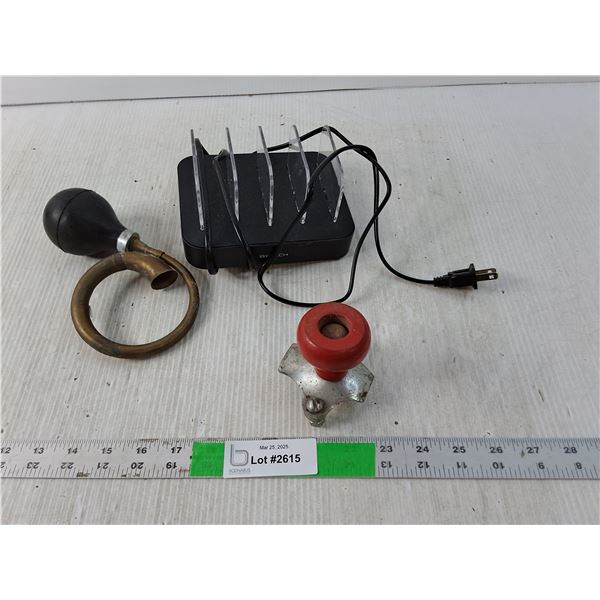 Bytech Cellphone Charger- Untested, Vintage Rubber Horn & Steering Wheel Spinner
