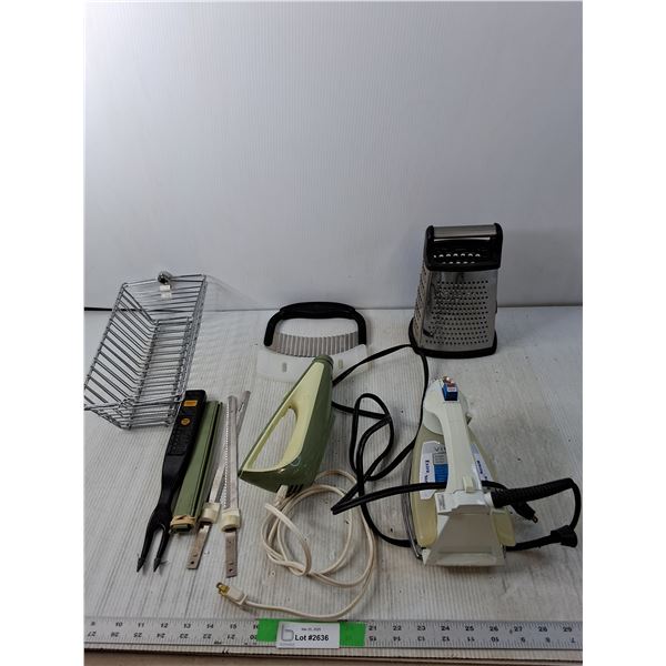 Viking Iron- Powers On, Temper Fork- Needs Batteries, Electric Meat Cutter- As Is, Misc.