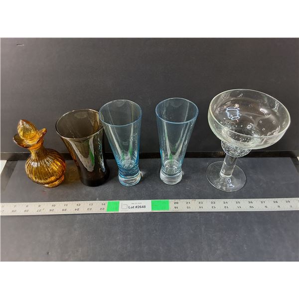 (4) Glasses, Decanter Up to 7.5" Tall