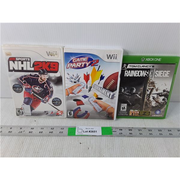 (3) Wii & Xbox One Games- Rainbows X Siege, Game Party 2, NHL 2K9