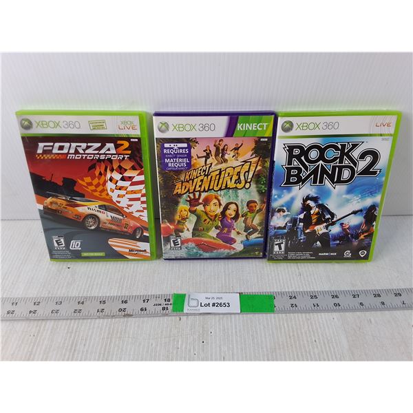 (3) Xbox 360 Games- Rock Band2, Kinect Adventures, Forza 2