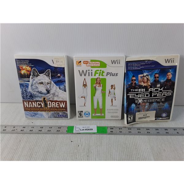 (3) Wii Games- Black Eyed Peas, Nancy Drew, Wii Fit
