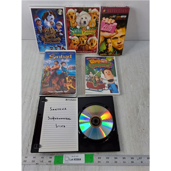 (6) VHS/DVDs- Fight Club, Sinbad, Santa Buddies, Misc.