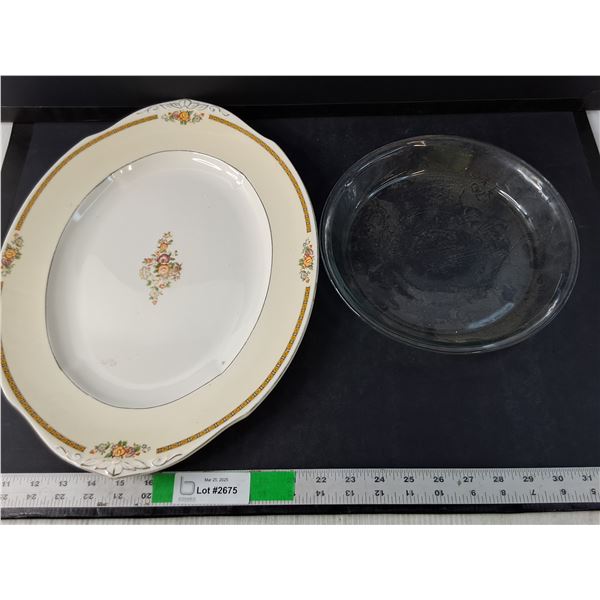 Ivory Ceramic Serving Platter and Glass Dish