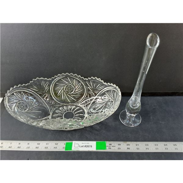 Glass Bowl 12.25" Long & Vase 10" Tall