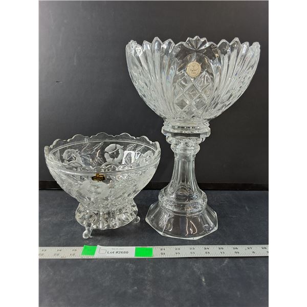(2) Crystal Bowls- 13.25" & 6.25" Tall
