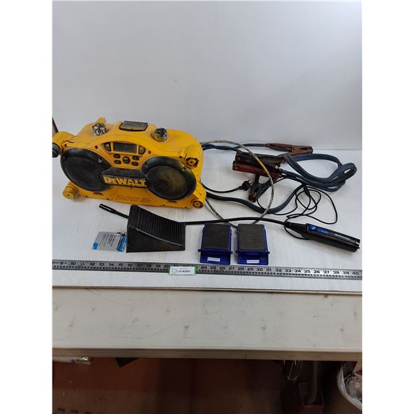 Dewalt Portable Stereo - No Power - As is, Booster Cables, Wheel Chocks, Mastercraft Flexlight - Unt