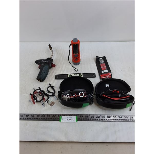 (2) Rockbros Safety Glasses, Quickfire Butane Lighter, Survival Flashlight, Misc.
