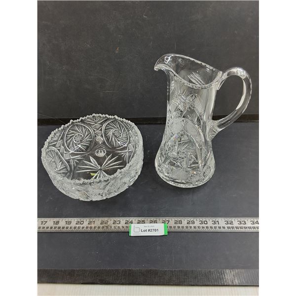 3-Footed Crystal Bowl & Crystal Pitcher 11" Tall