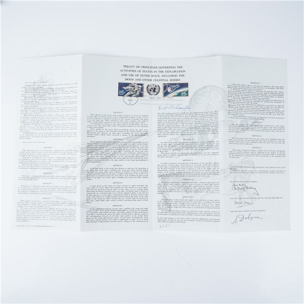 Deke Slayton Signed Outer Space Treaty Souvenir Print