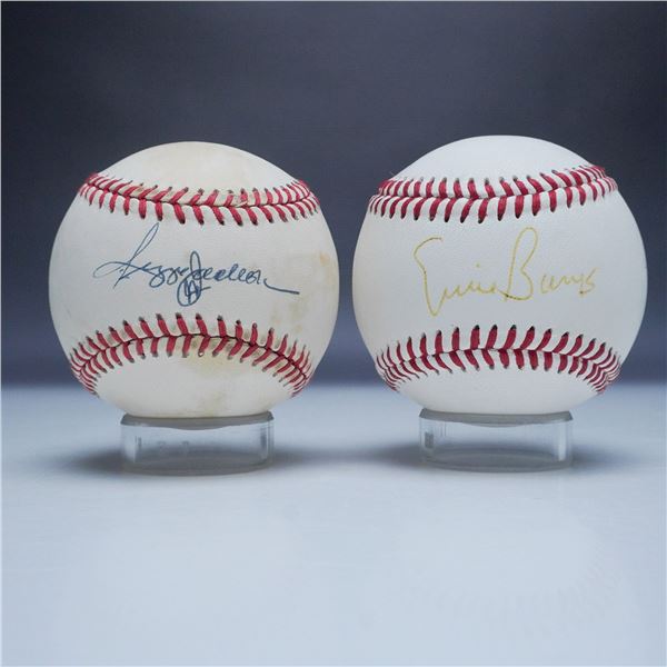Ernie Banks and Reggie Jackson Autographed Baseballs with Display Case