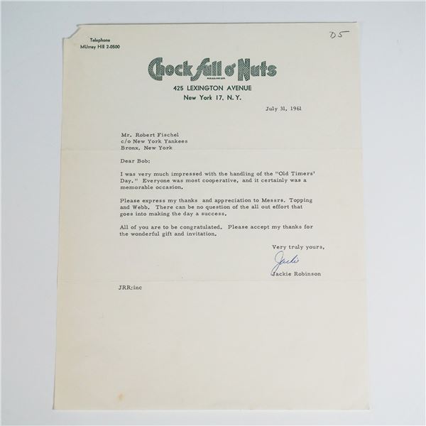 Chock Full o'Nuts, Letter Signed by Jackie Robinson