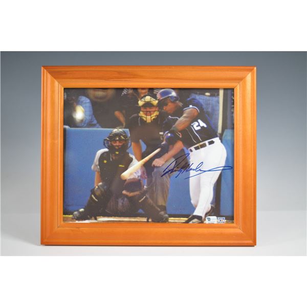 Rickey Henderson Signed Baseball Photograph in Wooden Frame