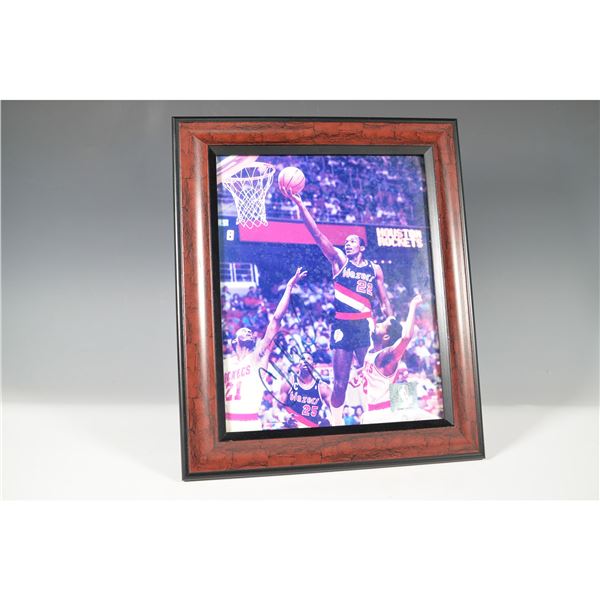 Clyde Drexler Signed NBA Photograph in Framed Display