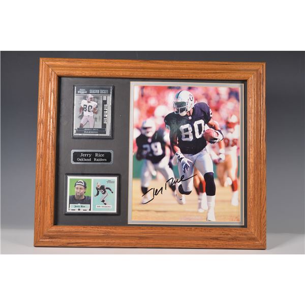 Jerry Rice Autographed Memorabilia Display w/ Trading Cards & COA