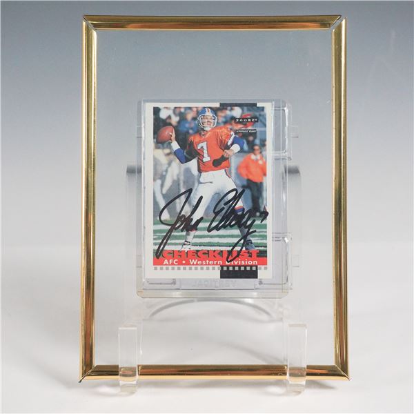 John Elway Autographed Football Card, Framed