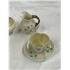 Image 3 : 6pcs Of Vintage 3 Leaf Clover Print Belleek: Tea Cups, Saucers, Creamer, & Bowl