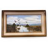 Image 1 : 1977 Framed Original Oil On Canvas Mallards Landing Scene By Barbara Howe