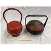 Image 2 : 2 Vintage Asian Lidded Handled Baskets