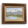 Image 1 : Framed Original Oil On Canvas Painting Geese Taking Flight By Barbara Howe