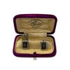 Image 1 : Vintage 14K White Gold Cufflinks "M" Engraved With D.R. Dingwall Diamond Merchant Purple Velvet Box