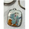 Image 2 : 3Pcs of Silver Jewellery: 2 Bangles & Asian Porcelain Pendant In Silver Casing