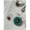 Image 3 : 5 Assorted Silver Earrings (925, Mexico) & Turquoise Pendant Signed Phyllis