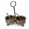 Image 1 : Vintage Silver Double Salt Cellar With 2 Sterling Silver Spoons