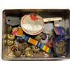 Image 2 : Vintage Craven A Cigarette Tin With Assorted Vintage Military Buttons, Pin Backs, & Cloths