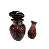 Image 2 : 2 Purple Glass Collectibles: Silver Overlay Lidded Container & Art Glass Vase