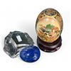 Image 1 : 3 Collectibles: Val St Lambert Ice Block, Lapis Egg, & Hand Painted Asian Egg With Stand