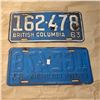 Image 2 : Pair OF 1963 British Columbia License Plates